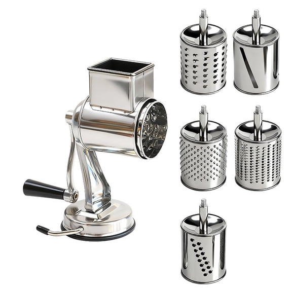 Stainless Steel Vegetable Slicer,Rotary Grinder,Vegetable And Cheese Grinder,Kitchen Grinder,Food Grinder With 5 Stainless Steel Barrels,Suitable For Home Kitchens And Restaurants.