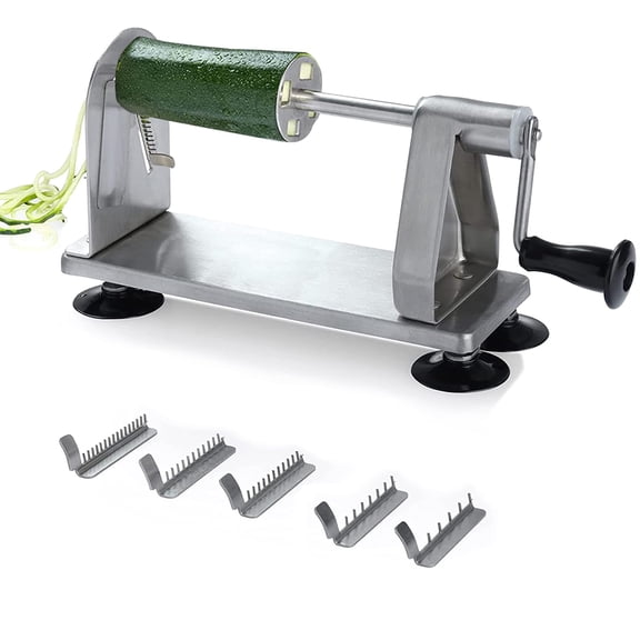 Stainless Steel Vegetable Spiralizer - 5 Blade Zucchini Noodle Maker - Industrial Quality Vegetable Slicer for Veggies, Salad Chopper, Potato Cutter, Zoodle Maker, 9 x 3.5 x 4.8 Inches