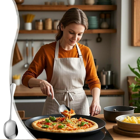 Stainless Steel Vegetable Spoon 1Pcs Gray Stainless Steel Serving Spoon Large Long Handle Communal Spoon for Food Sharing Household Hotel Restaurant NCHKUN