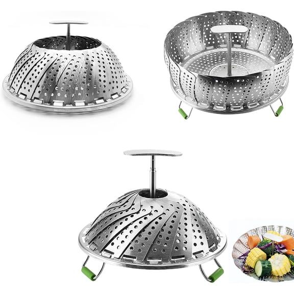 Stainless Steel Vegetable Steamer Basket, Multi-functional Folding Expandable Steamers to Fits Various Size Pot, Simple and Practical, for Veggie Fish Seafood Cooking (5.5" to 9.4")