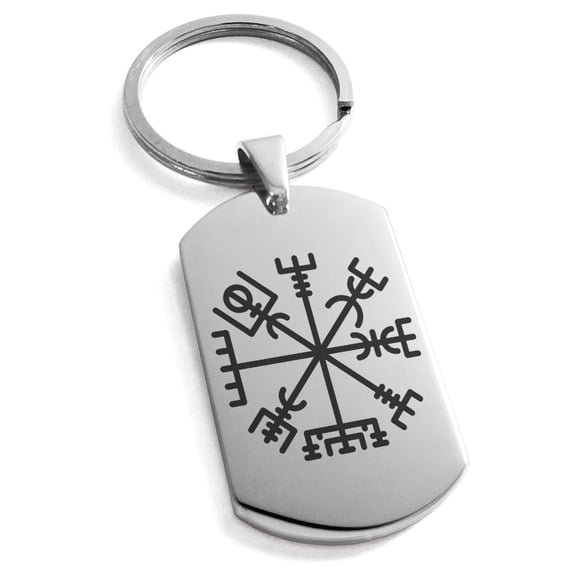Stainless Steel Vegvisir Viking Compass Engraved Dog Tag Keychain Keyring