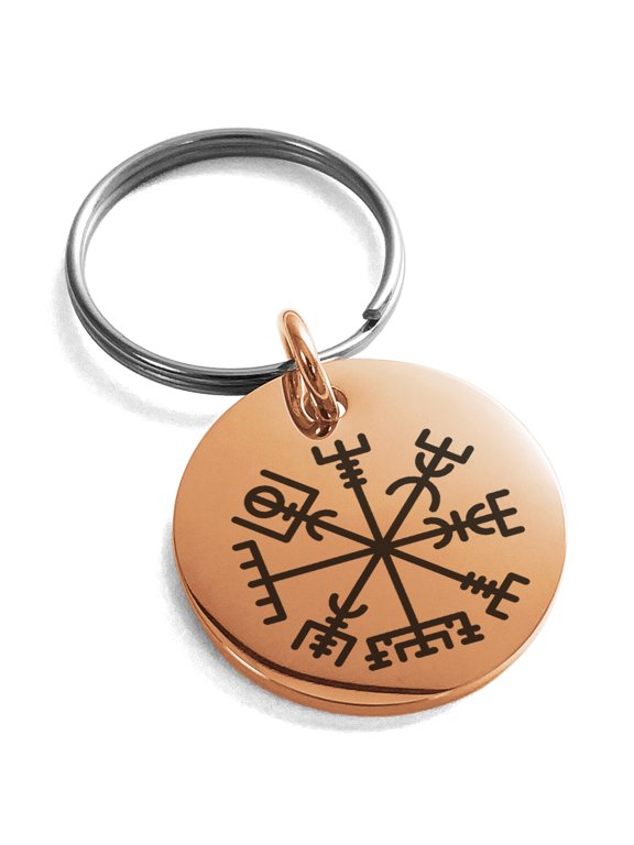 Stainless Steel Vegvisir Viking Compass Engraved Small Medallion Circle Charm Keychain Keyring
