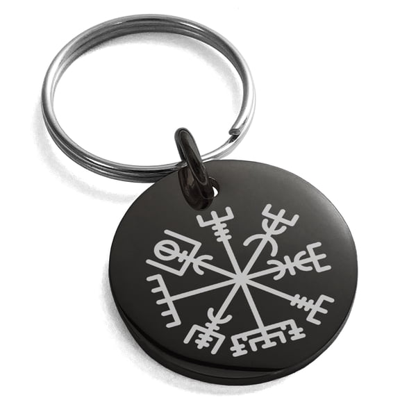 Stainless Steel Vegvisir Viking Compass Engraved Small Medallion Circle Charm Keychain Keyring