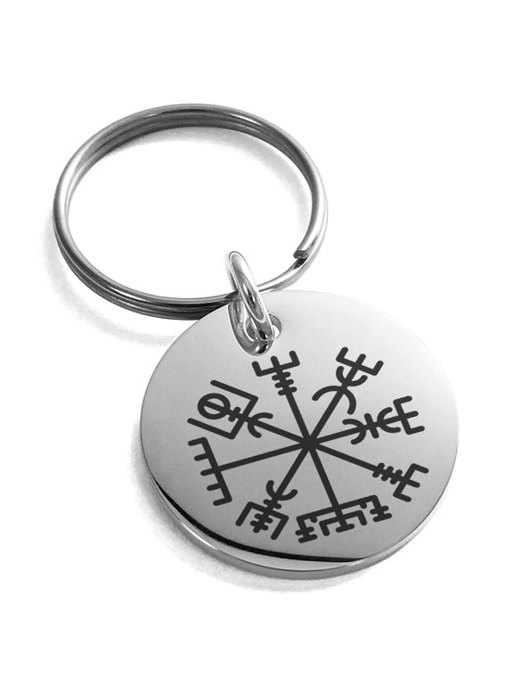 Stainless Steel Vegvisir Viking Compass Engraved Small Medallion Circle Charm Keychain Keyring