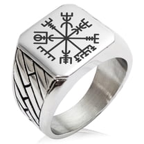 Stainless Steel Vegvisir Viking Compass Geometric Pattern Biker Style Polished Ring