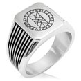 thumbnail image 1 of Stainless Steel Vegvisir Web of Wyrd Skuld’s Net Viking Needle Stripe Pattern Biker Style Polished Ring, 1 of 1