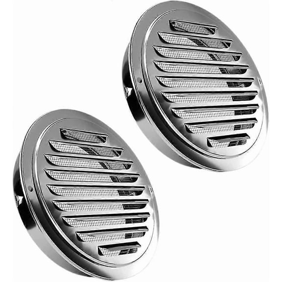 Stainless Steel Vent Parts Extra Louvered Grille Cover Vent Cover Flat Duct Vent Wall Air Outlet With Fly Mesh, Air Vent Cover Round (silver) (2pcs)