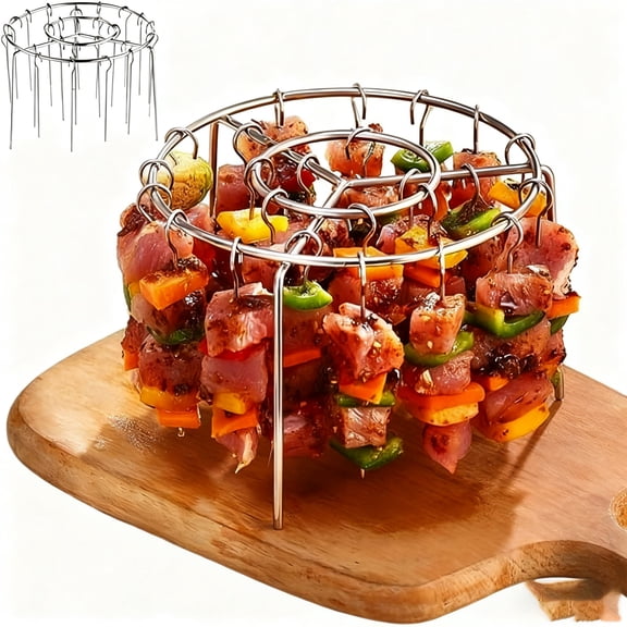 Air Fryer Grill Accessories Kit with 30 Skewers, Stainless Steel BBQ Kabob Set,Non-Stick Round Hanging Skewers for Even Cook, JASKFLY
