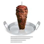 Stainless Steel Vertical Al Pastor Skewer with Plate for Outdoor BBQ Grills. Great for Tacos, Gyro, Shawarma, whole chickens and more! Includes 5 Skewers