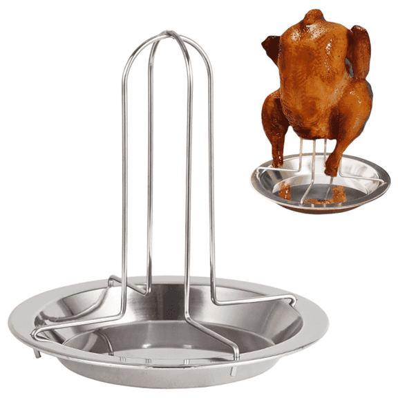 "Stainless Steel Turkey Roaster Rack with Drip Bowl - Vertical Chicken Holder for Grill, Oven, Smoker - Heavy-Duty Stand for Home & Camping"