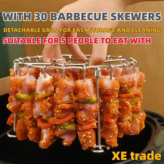 Stainless Steel Vertical Grill with 24 Skewers - Fits 3QT-6QT Air Fryers/Ovens, Even Heating & Anti-Burning, Essential for Kitchen/Outdoor BBQ, Ideal for Grilling Meat & Vegetables