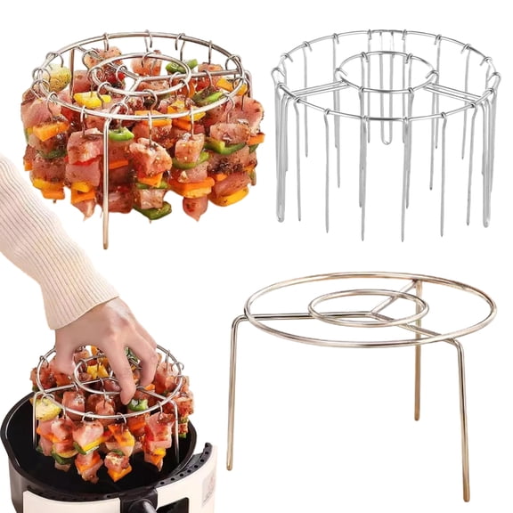 Stainless Steel Vertical Roasting Rack – Stand Up Grill Stand for Air Fryer Oven, Round Hanging Roaster for Chicken Meat B