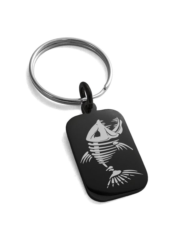 Stainless Steel Vicious Hellfish Engraved Small Rectangle Dog Tag Celtic Charm Keychain