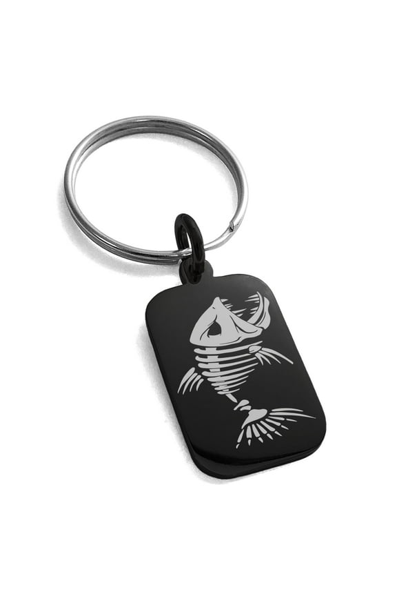 Stainless Steel Vicious Hellfish Engraved Small Rectangle Dog Tag Celtic Charm Keychain
