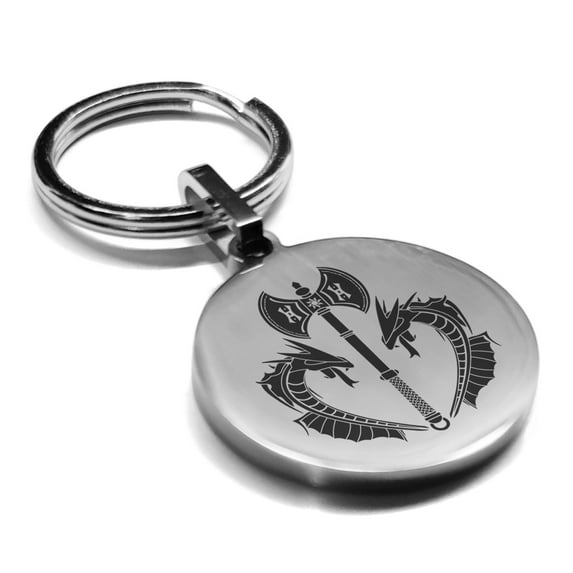 Stainless Steel Viking Battle Axe Round Medallion Keychain Circle Ring