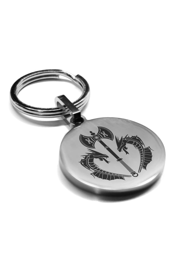 Stainless Steel Viking Battle Axe Round Medallion Keychain Circle Ring
