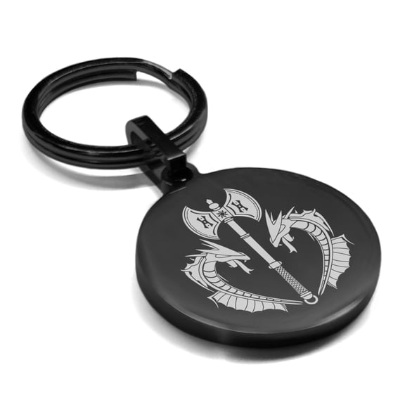 Stainless Steel Viking Battle Axe Round Medallion Keychain Circle Ring