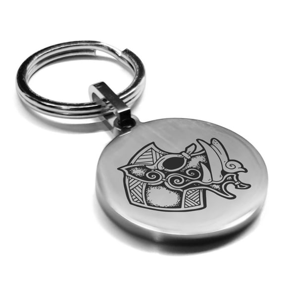 Stainless Steel Viking Battle Boar Round Medallion Keychain Circle Ring