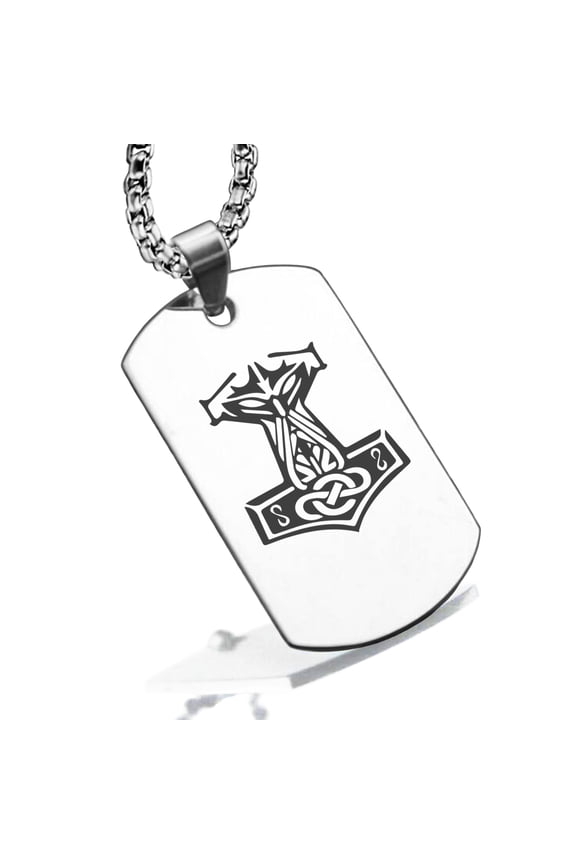 Stainless Steel Viking Mjolnir (Thor’s Hammer) Dog Tag Pendant Necklace