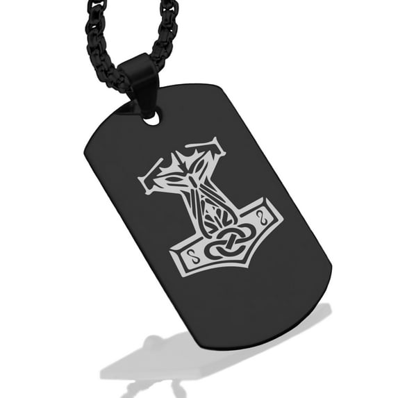 Stainless Steel Viking Mjolnir (Thor’s Hammer) Dog Tag Pendant Necklace