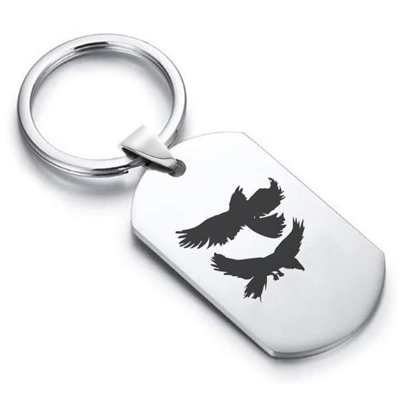 Stainless Steel Viking Odin’s Ravens Dog Tag Keychain Circle Ring