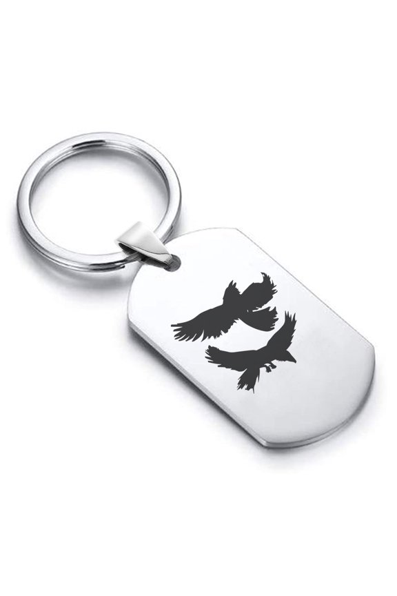 Stainless Steel Viking Odin’s Ravens Dog Tag Keychain Circle Ring
