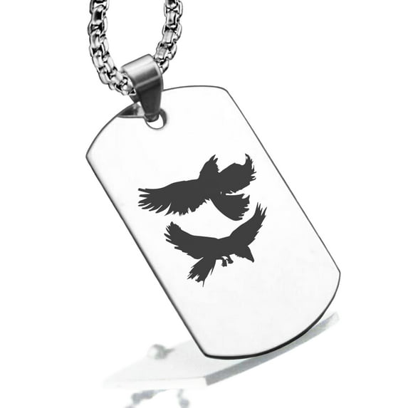 Stainless Steel Viking Odin’s Ravens Dog Tag Pendant Necklace