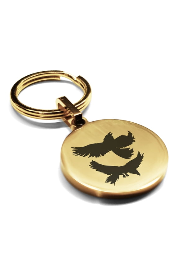 Stainless Steel Viking Odin’s Ravens Round Medallion Keychain Circle Ring