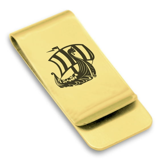 Stainless Steel Viking Ship Classic Slim Money Clip Credit Card Holder
