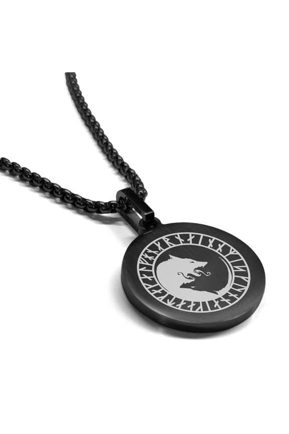 Stainless Steel Viking Ulfhednar Wolves Round Medallion Pendant Necklace