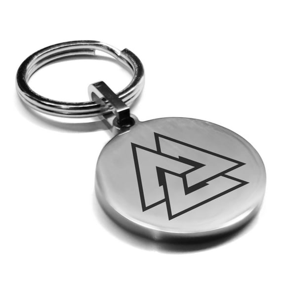 Stainless Steel Viking Valknut Round Medallion Keychain Circle Ring