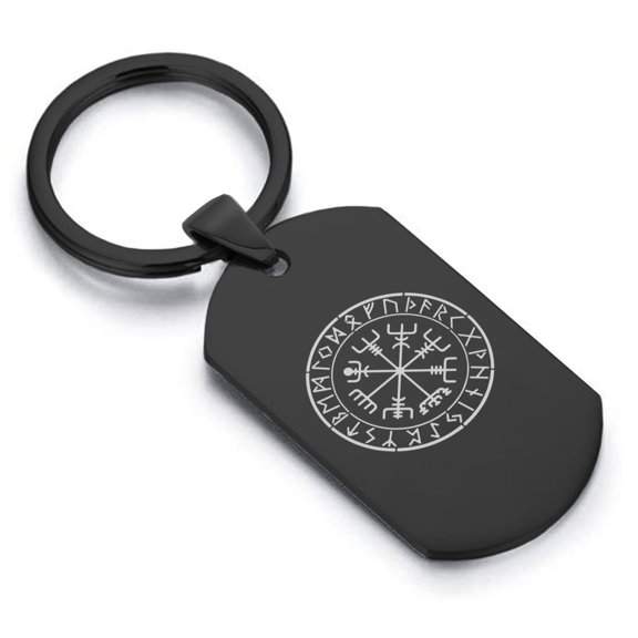 Stainless Steel Viking Vegvisir (Compass) Dog Tag Keychain Circle Ring