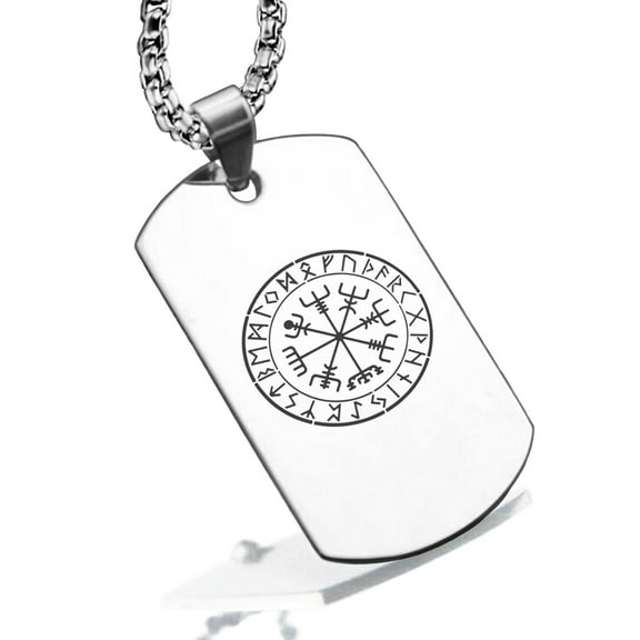 Stainless Steel Viking Vegvisir (Compass) Dog Tag Pendant Necklace