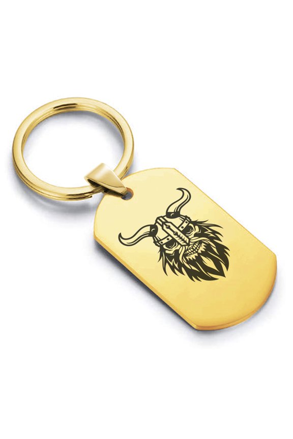 Stainless Steel Viking Warrior Champion Dog Tag Keychain Circle Ring