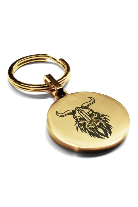 Stainless Steel Viking Warrior Champion Round Medallion Keychain Circle Ring