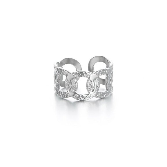 Stainless Steel Vintage Geometric Ring Adjustable For Men And Women Embossed Punk Style Durable High QualityXX