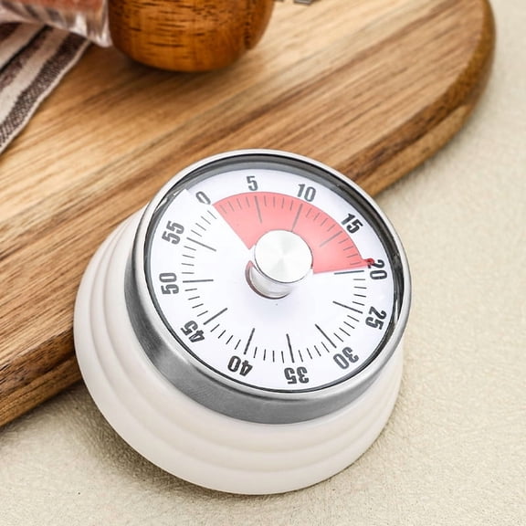 Stainless Steel Vintage Kitchen Timer with Magnetic Attachment,Loud Alarm,60-Minute Countdown & Audible Alarm White