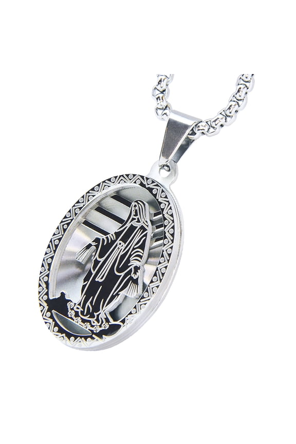 Stainless Steel Virgin Mary Guadalupe Oval Pendant with Box Chain 24" SCP 169 S