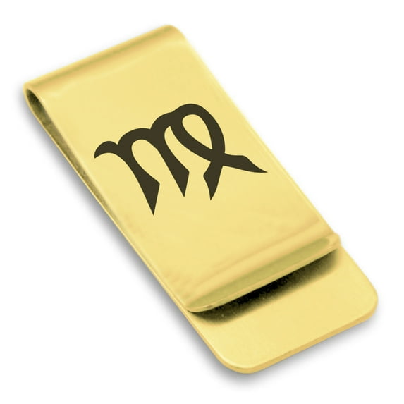 Stainless Steel Virgo Zodiac Sign (Maiden) Classic Slim Money Clip Credit Card Holder