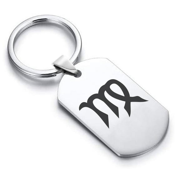 Stainless Steel Virgo Zodiac Sign (Maiden) Dog Tag Keychain Circle Ring
