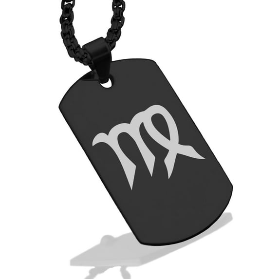 Stainless Steel Virgo Zodiac Sign (Maiden) Dog Tag Pendant Necklace