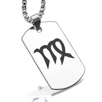 Stainless Steel Virgo Zodiac Sign (Maiden) Dog Tag Pendant Necklace