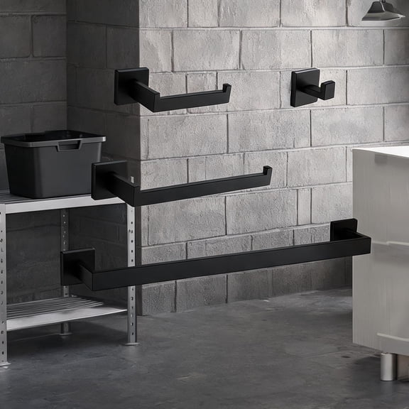 Stainless Steel Wall-Mounted Bathroom Storage Set with Louvered Door, 4-Piece, Sleek Black, 24-Inch