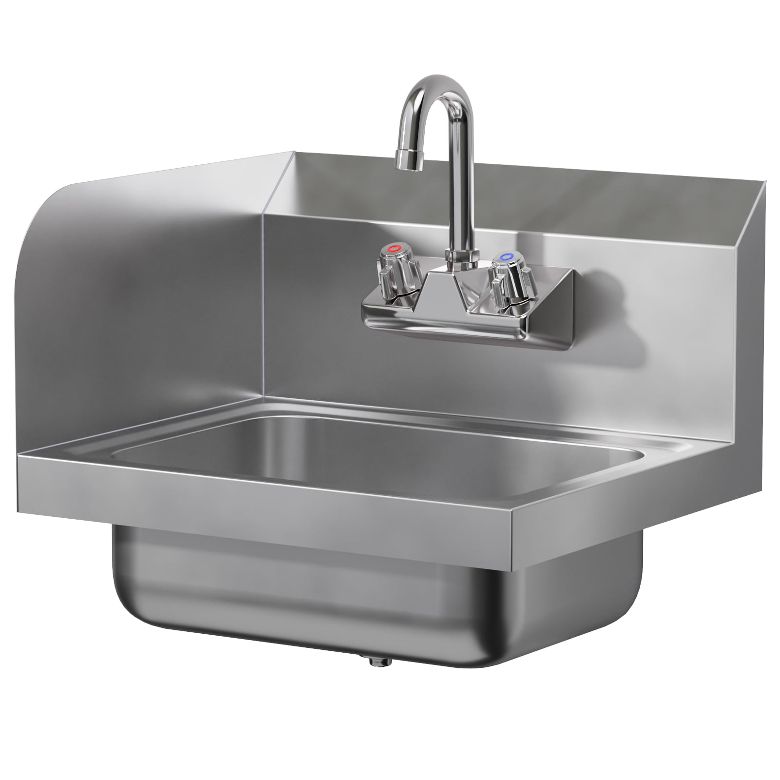 Stainless Steel Wall Mounted Hand Sink 17 in. x 15 in. with Left Side Splash and Gooseneck Faucet