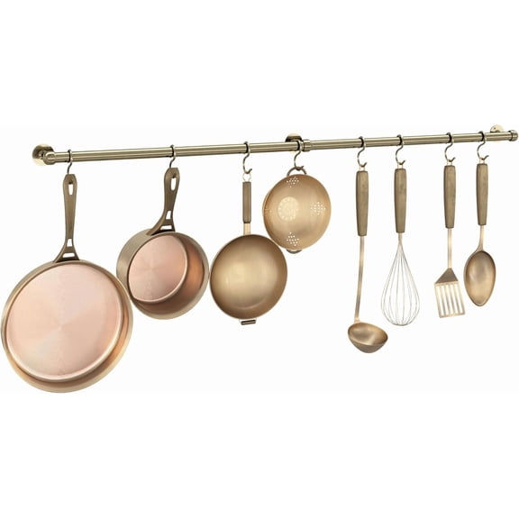 Stainless Steel Wall-Mounted Pot and Pan Rack with 8 Adjustable S-Hooks  39.4 Inch, Antique Brass Finish