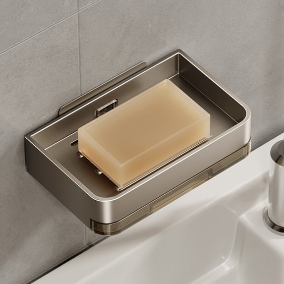 Stainless Steel Wall Mounted Soap Dish with Sponge Hook, Double Drainage Soap Rack for Shower Sink, Rustproof Bathroom Organizer for Bar Soap and Loofah