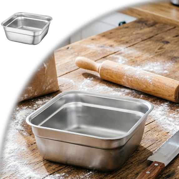 Stainless Steel Washing Up Bowl, Large Square Dish Tub for Kitchen Sink, Vegetable Washing Basin with Smooth Rim, Stable Flat Bottom Container for Home Cleaning