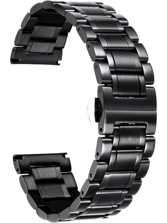 Stainless Steel Watch Band 18mm 20mm 22mm 23mm Adjustable Metal Link Watch Bracelet with Straight & Curved Ends for Business Daily Wear Men & Women,20MM,Black