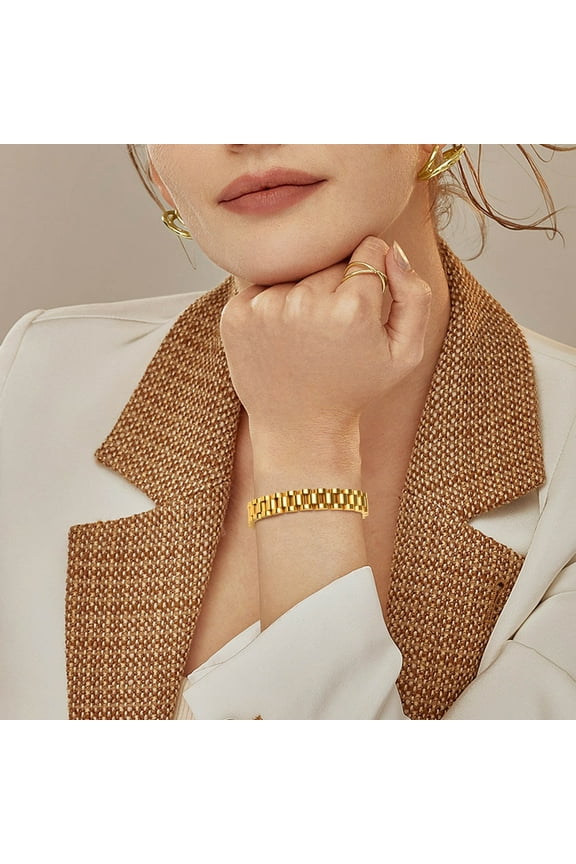 Stainless Steel Watch Band Link Bracelet for Women, 18K Gold Plated Waterproof Straps Chain Bracelets, Chunky Link Bracelet Jewelry Gifts for Her, Gold