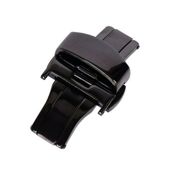 Stainless Steel Watch Buckle Double Push Button Deployment Clasp For Watch Band Strap 20MM (Black)